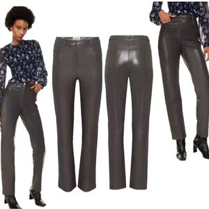 Aritzia Wilfred Melina Vegan Leather High rise Straight pants peppercorn grey 4